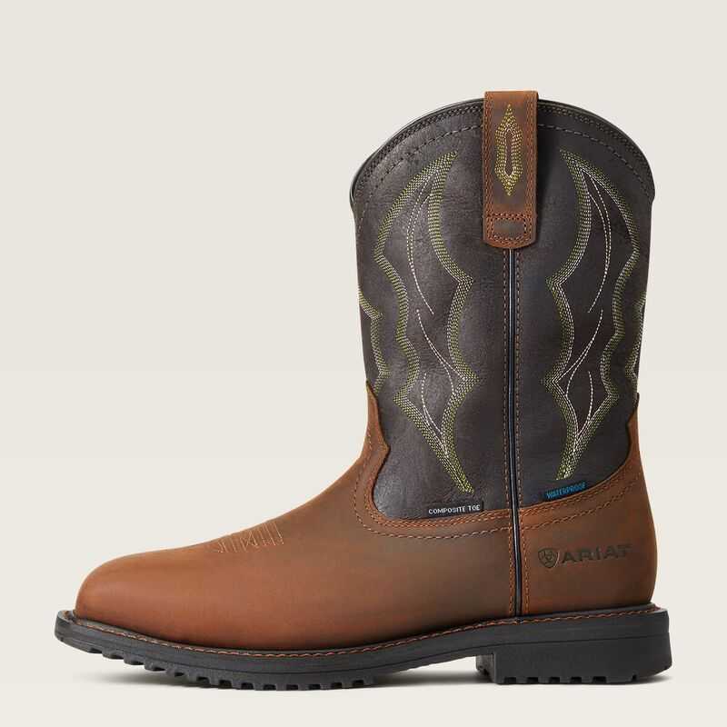 Ariat RigTek Wide Square Toe Waterproof Composite Toe Work Boot Brown | 139WKAEIU