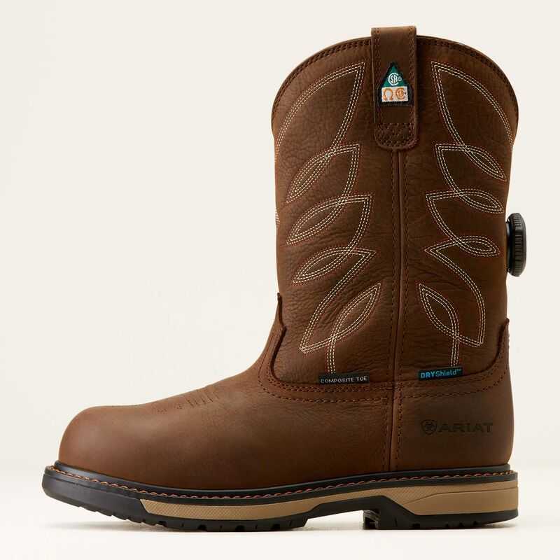 Ariat Riveter Pull-On BOA CSA Waterproof Composite Toe Work Boot Dark Brown | 509AJGMSH