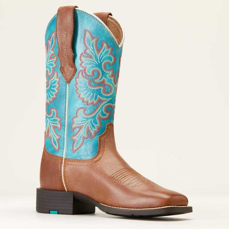 Ariat Round Up Wide Square Toe StretchFit Western Boot Buff Blonde | 913OJPURS