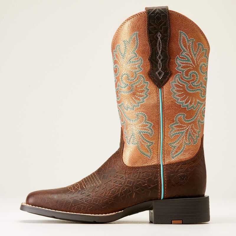 Ariat Round Up Wide Square Toe StretchFit Western Boot Toasted Blanket Emboss | 639ULDZFM