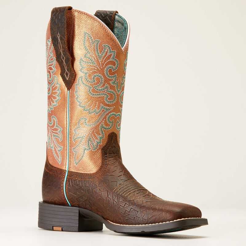 Ariat Round Up Wide Square Toe StretchFit Western Boot Toasted Blanket Emboss | 639ULDZFM