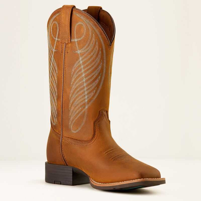 Ariat Round Up Wide Square Toe Waterproof Western Boot Brown | 562SMZCHQ