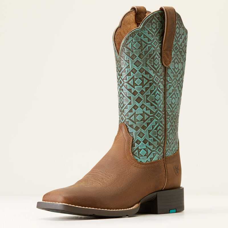 Ariat Round Up Wide Square Toe Western Boot Old Earth | 037OZIUFT