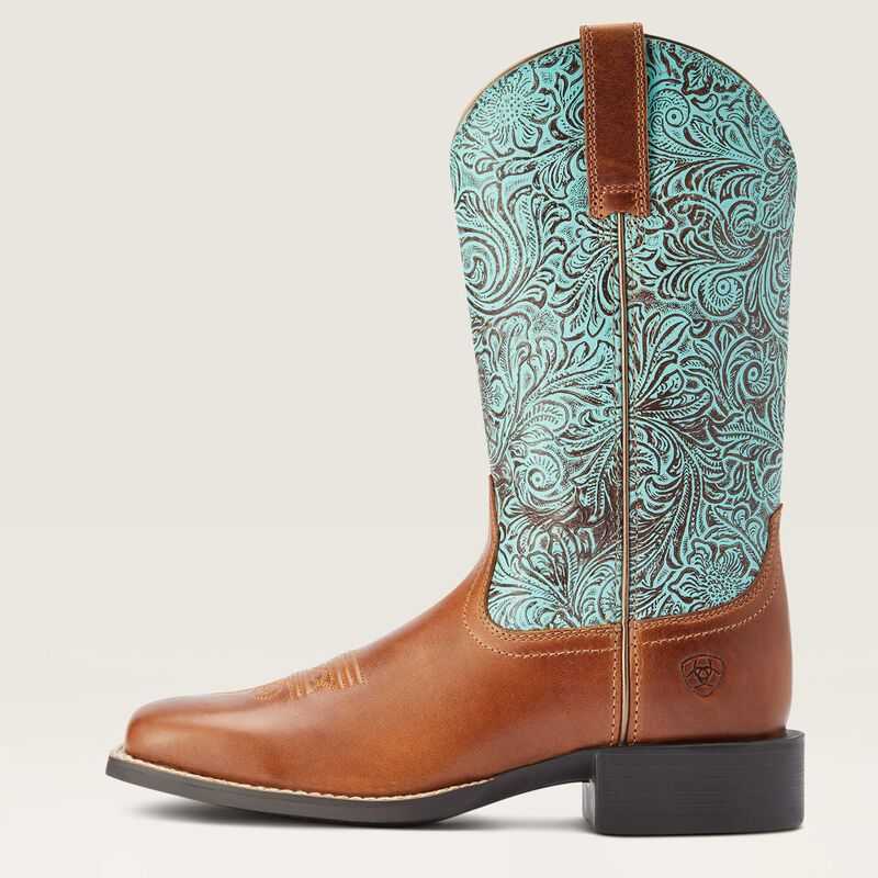 Ariat Round Up Wide Square Toe Western Boot Brown | 897ZDNFCU