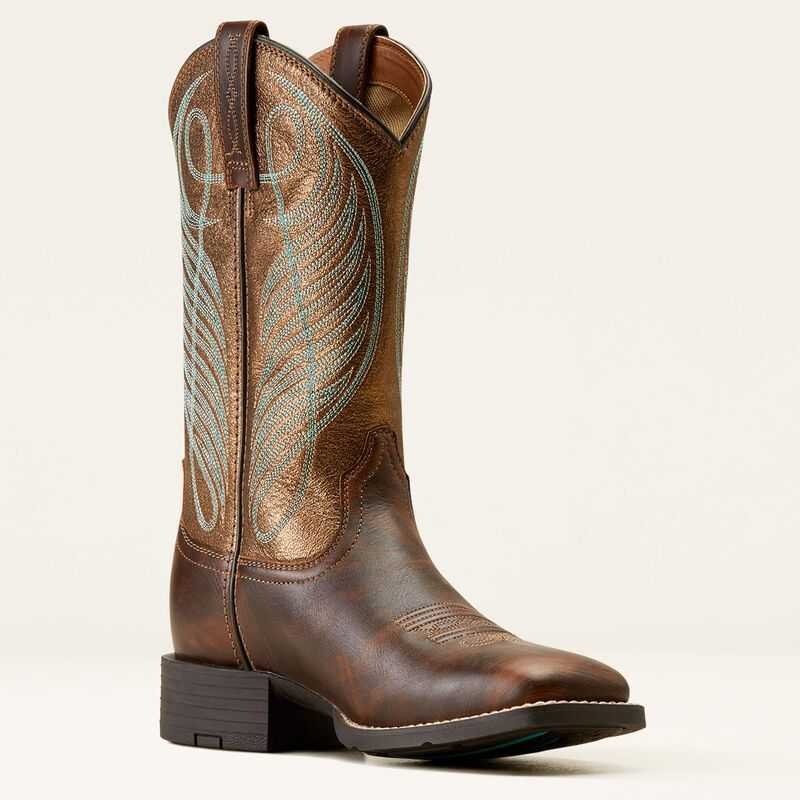 Ariat Round Up Wide Square Toe Western Boot Brown | 920DJUXSE