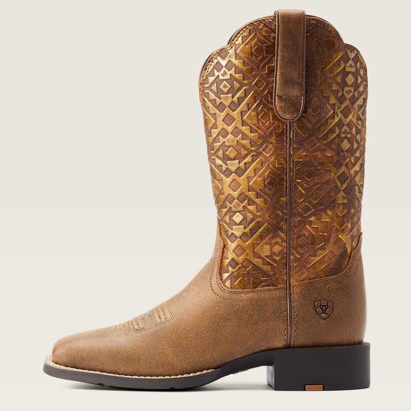 Ariat Round Up Wide Square Toe Western Boot Brown | 316KINWSR