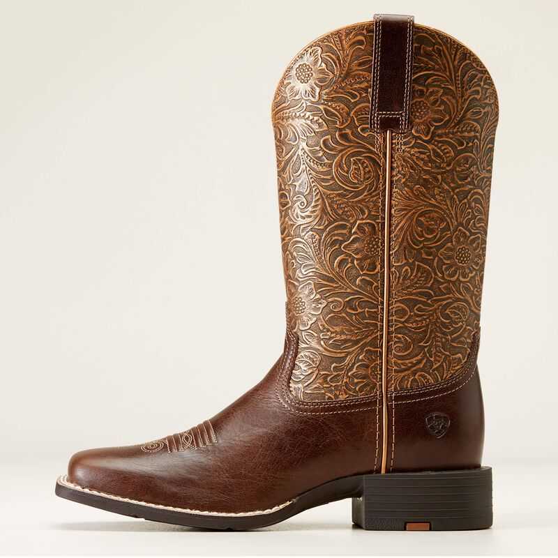 Ariat Round Up Wide Square Toe Western Boot Brown | 167DOMGBY