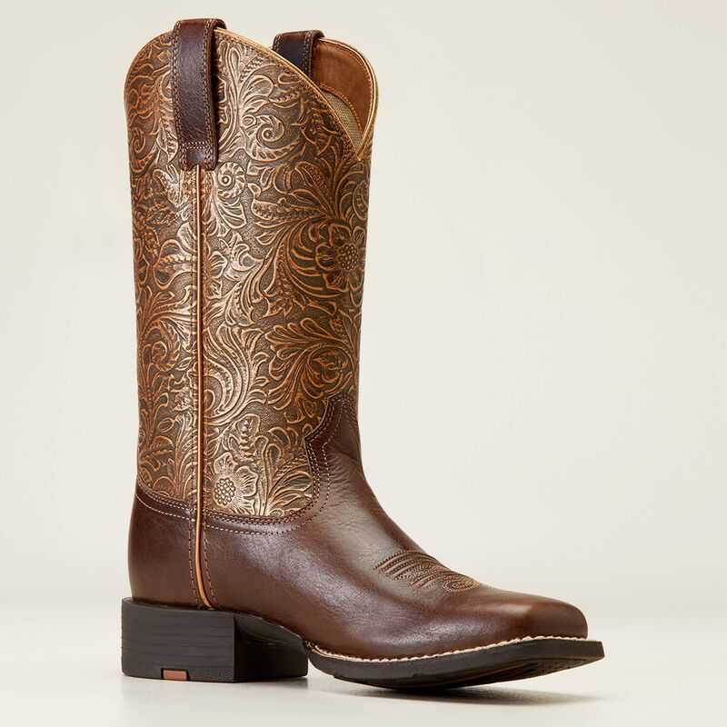 Ariat Round Up Wide Square Toe Western Boot Brown | 167DOMGBY