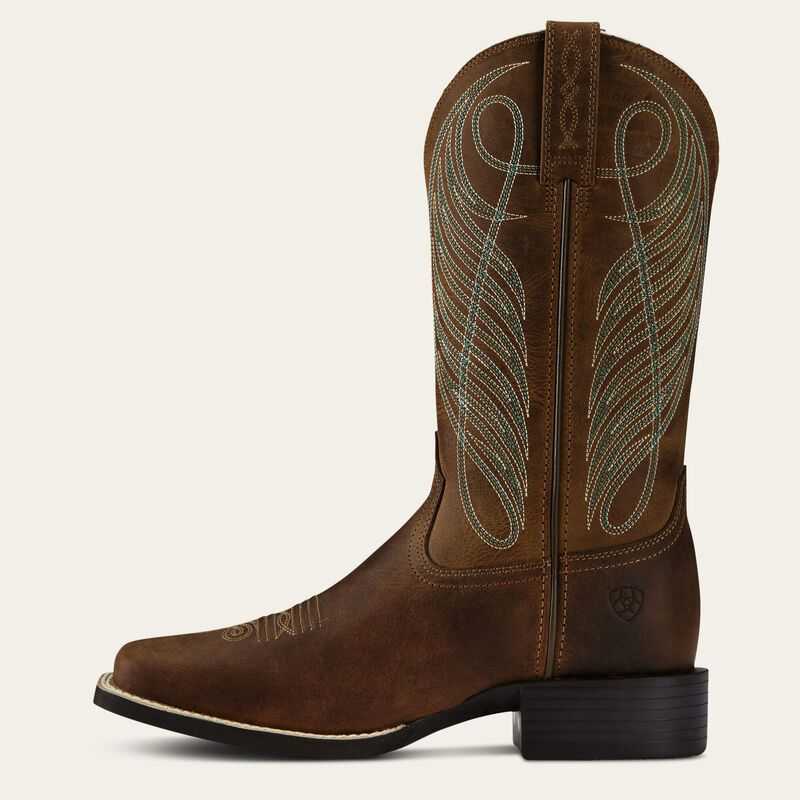 Ariat Round Up Wide Square Toe Western Boot Brown | 385WIKHCO