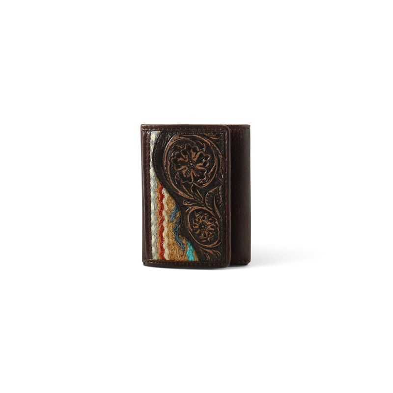 Ariat Rug Floral Embossed Trifold Wallet Brown | 571INKWEZ