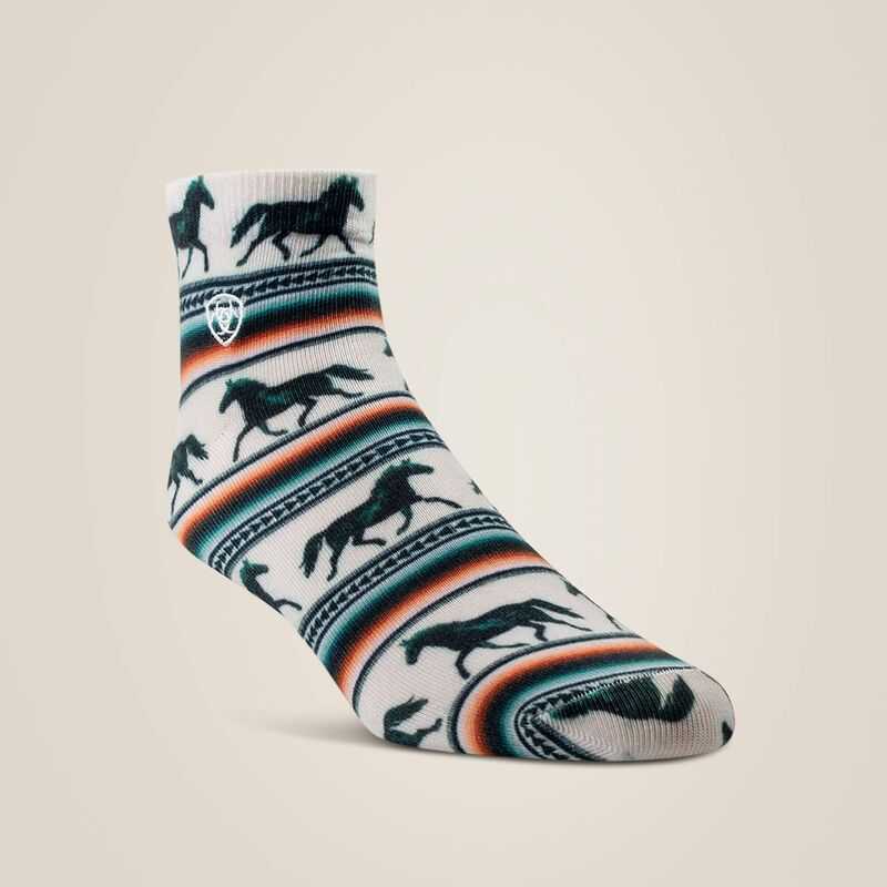 Ariat Serape Horseprint Qtr Crew 2 Pair Multi Color Pack Black / Cream | 182DLWPOV