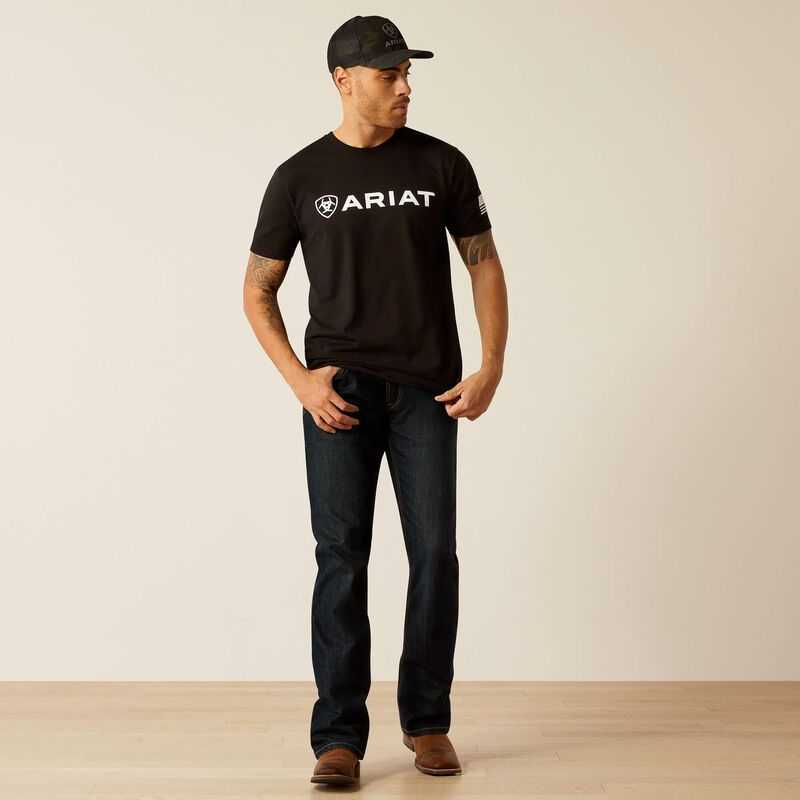 Ariat Shield Flag T-Shirt Black | 014RDTGWL