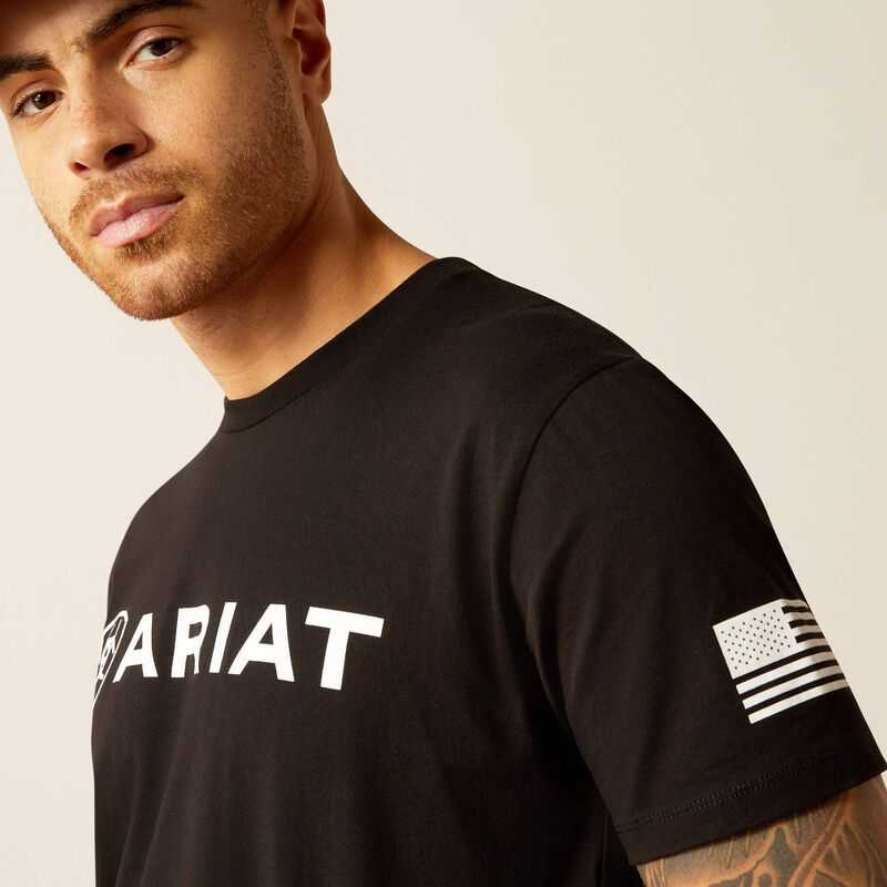 Ariat Shield Flag T-Shirt Black | 014RDTGWL