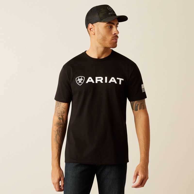 Ariat Shield Flag T-Shirt Black | 014RDTGWL