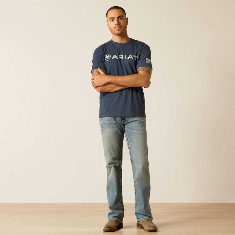 Ariat Shield Flag T-Shirt Navy | 256KFZLMT