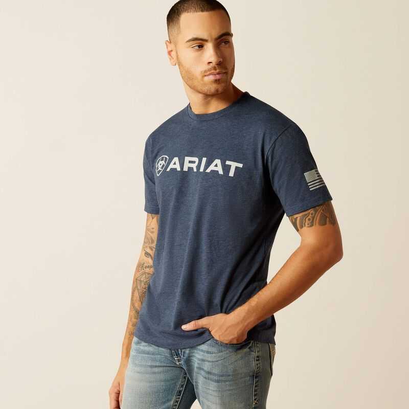 Ariat Shield Flag T-Shirt Navy | 256KFZLMT