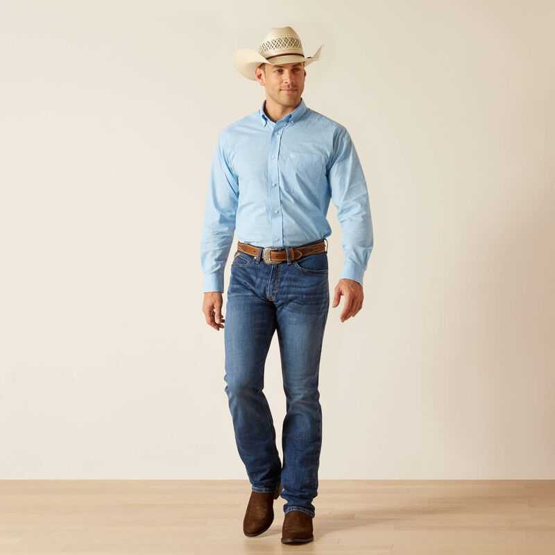 Ariat Solid Slub Classic Fit Shirt AZURE Blue | 947JELQVI