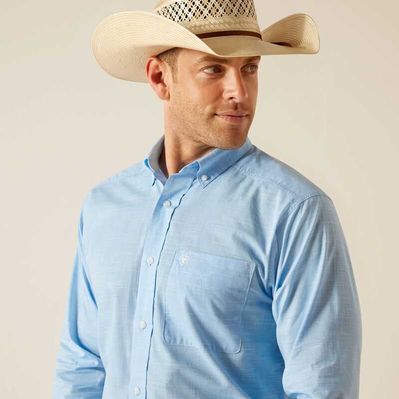 Ariat Solid Slub Classic Fit Shirt AZURE Blue | 947JELQVI