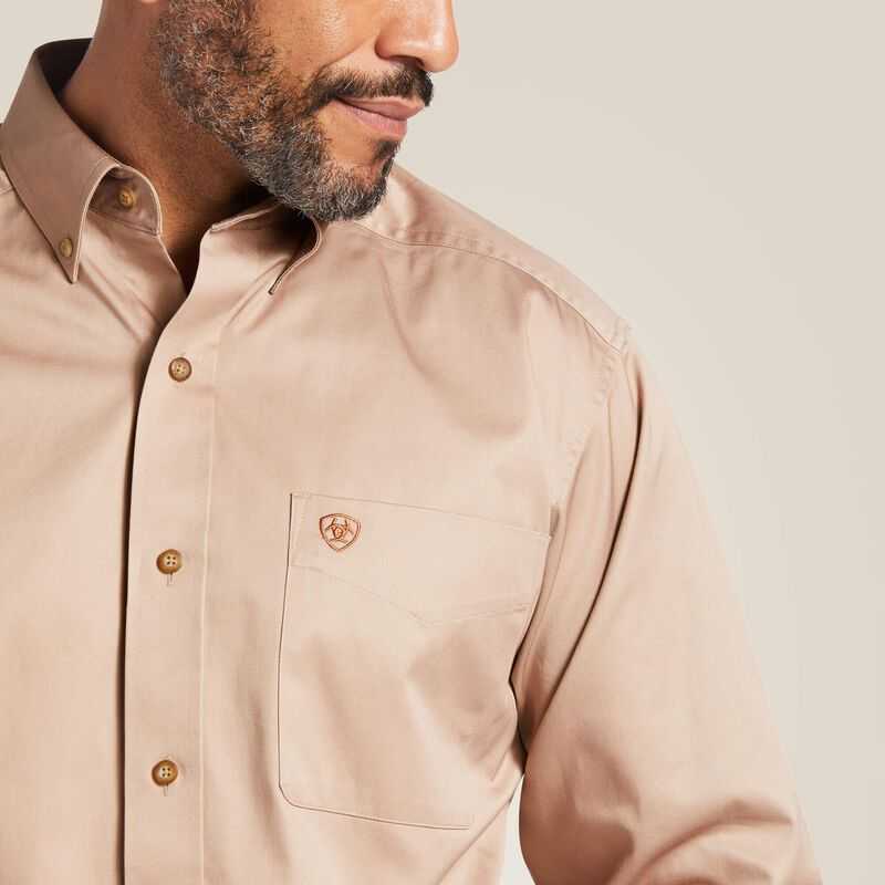 Ariat Solid Twill Classic Fit Shirt Khaki | 915KPBRJI