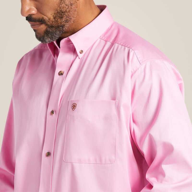 Ariat Solid Twill Classic Fit Shirt Pink | 743ZOHSEP