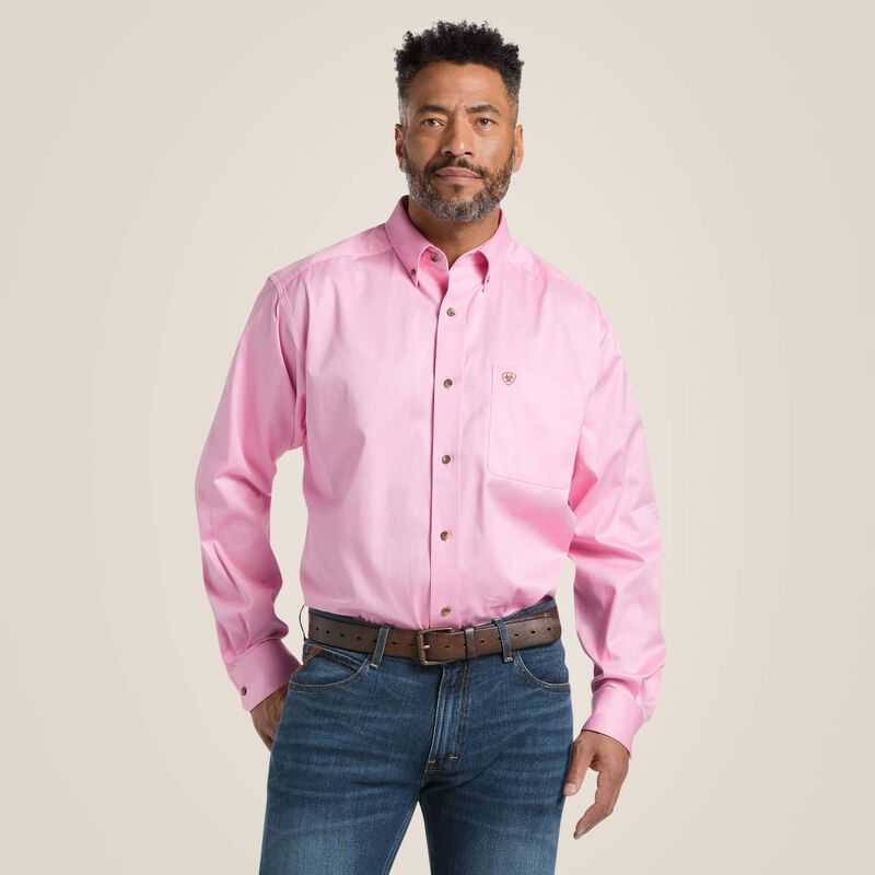 Ariat Solid Twill Classic Fit Shirt Pink | 743ZOHSEP