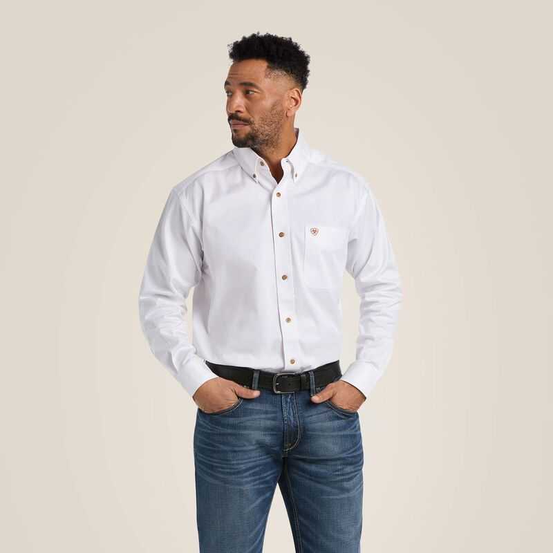 Ariat Solid Twill Classic Fit Shirt White | 204TDVWPK