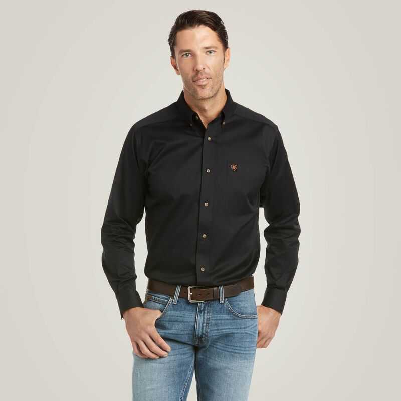 Ariat Solid Twill Fitted Shirt Black | 604UKSFIJ