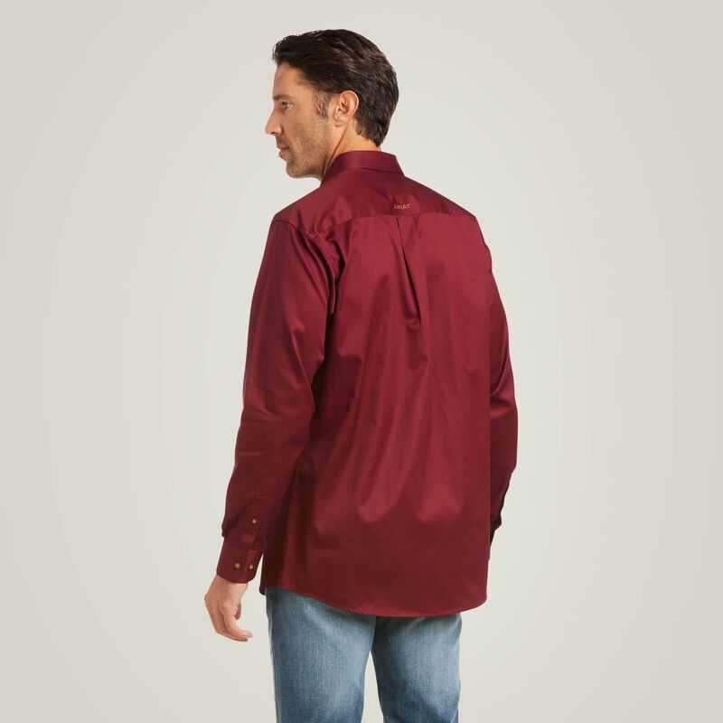 Ariat Solid Twill Fitted Shirt Burgundy | 625LHYJQC