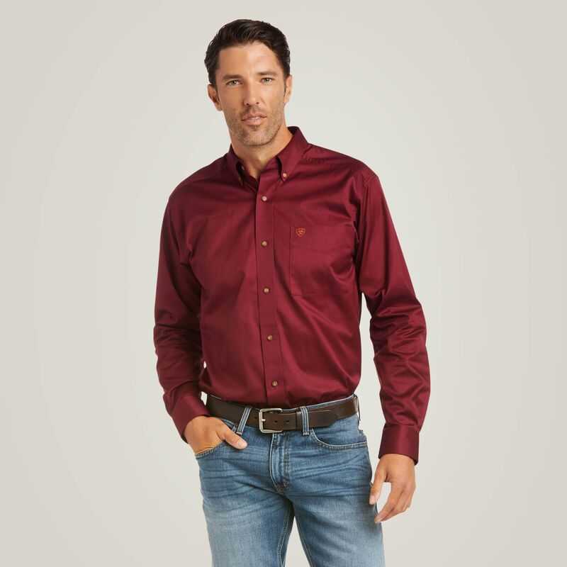 Ariat Solid Twill Fitted Shirt Burgundy | 625LHYJQC