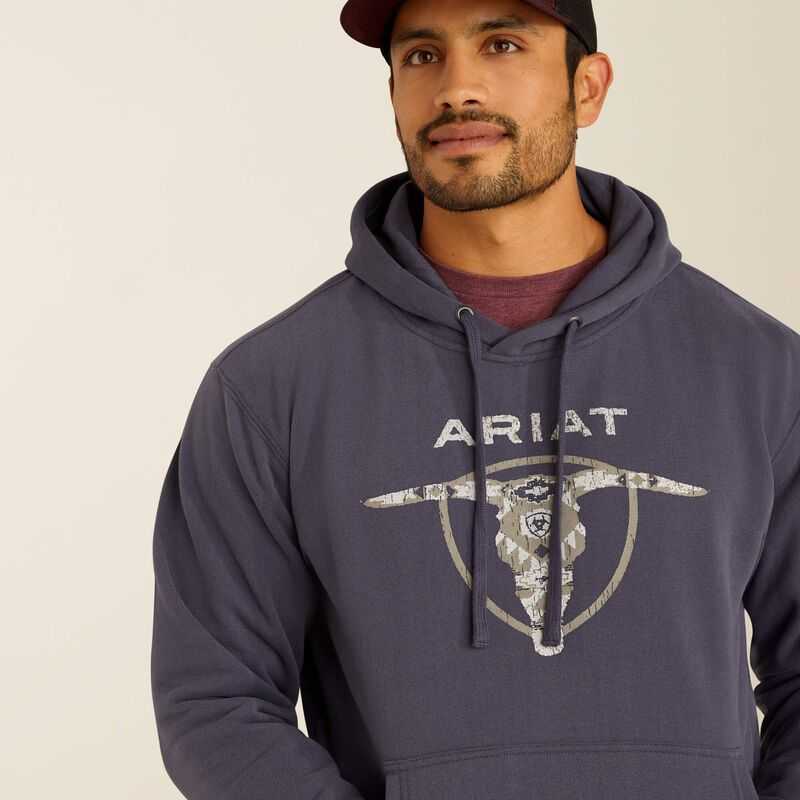 Ariat Southwestern Longhorn Hoodie Grey | 056VLXFSU