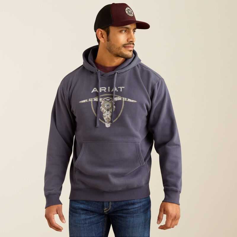 Ariat Southwestern Longhorn Hoodie Grey | 056VLXFSU