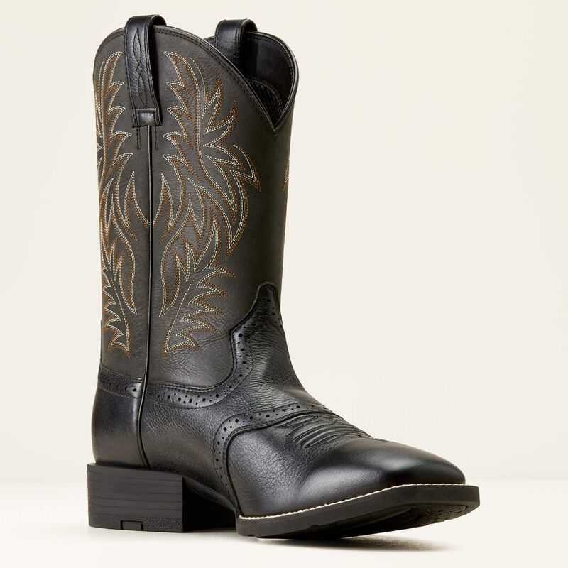 Ariat Sport Wide Square Toe Cowboy Boot Black | 982RQLGTE