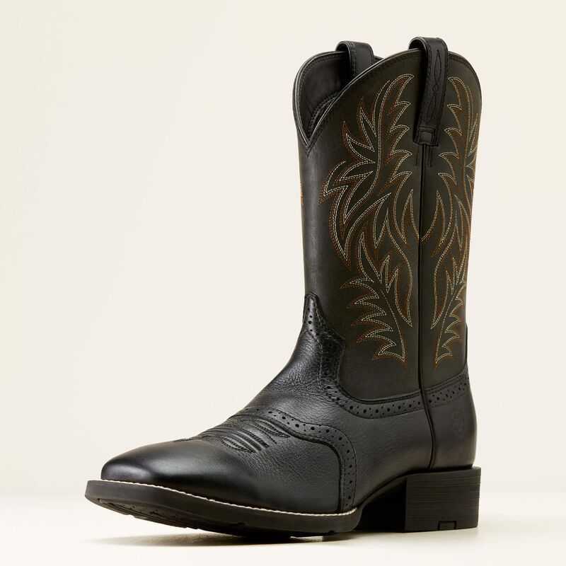 Ariat Sport Wide Square Toe Cowboy Boot Black | 982RQLGTE