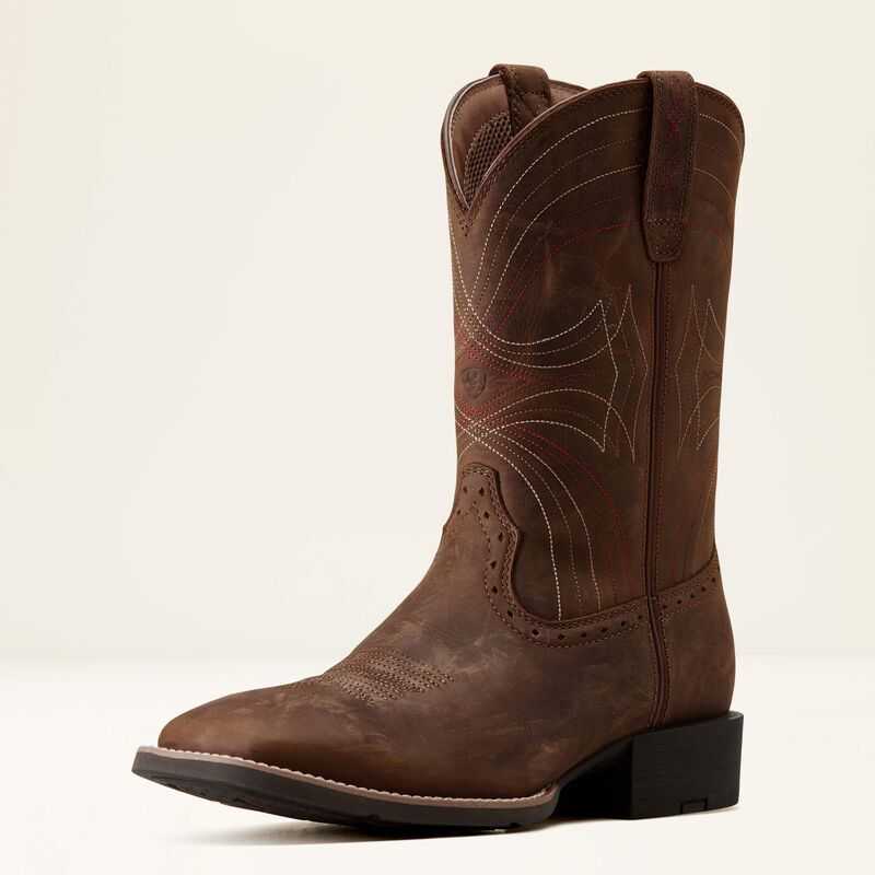 Ariat Sport Wide Square Toe Cowboy Boot Brown | 047EUDCPW