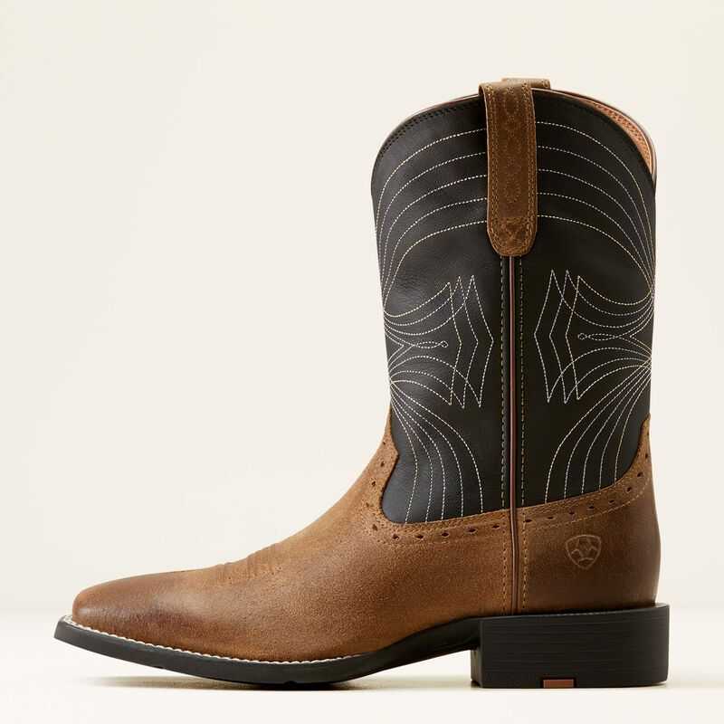 Ariat Sport Wide Square Toe Cowboy Boot Brown / Black | 415WITXFV