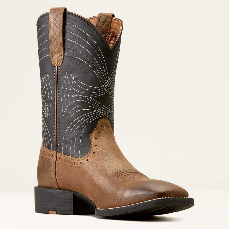 Ariat Sport Wide Square Toe Cowboy Boot Brown / Black | 415WITXFV