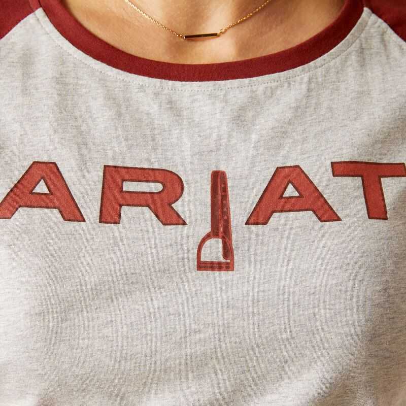 Ariat Stirrup Leather I T-Shirt Grey / Dark Red | 963PLQFXV