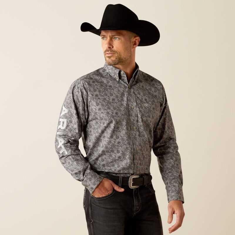 Ariat Team Kendall Classic Fit Shirt Grey / Light Grey | 347YBLCMR