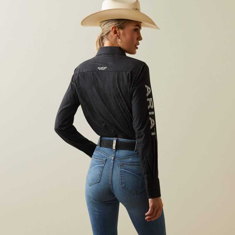 Ariat Team Kirby Stretch Shirt Black / Silver | 831VSNLRO