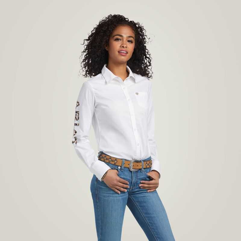 Ariat Team Kirby Stretch Shirt White / Leopard | 397ZQOTYS