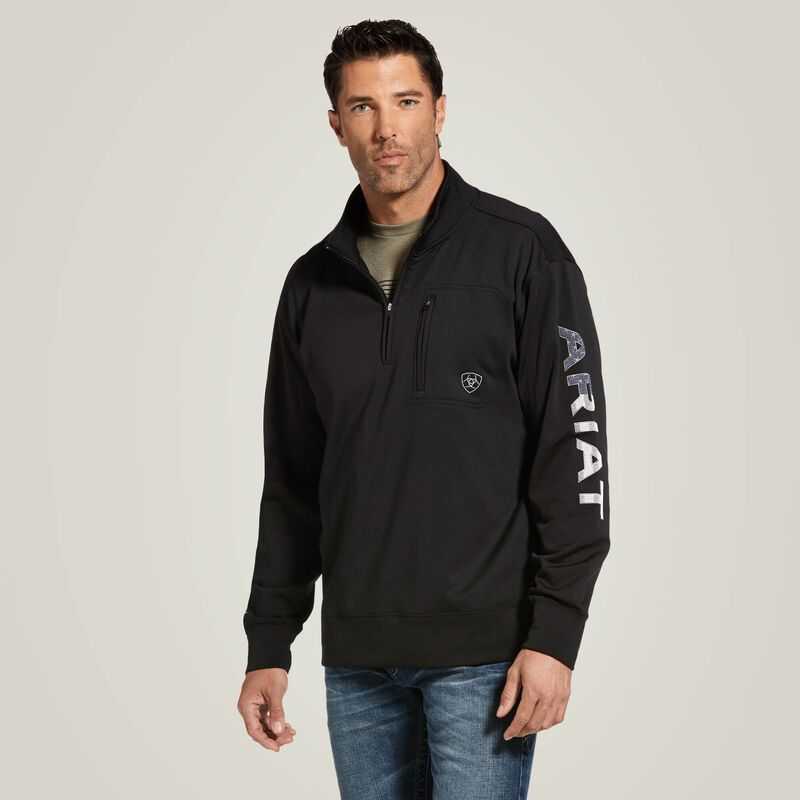 Ariat Team Logo 1/4 Zip Sweatshirt Black | 985ARSLTV