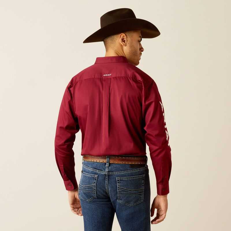 Ariat Team Logo Twill Classic Fit Shirt Dark Red / White | 840UXJDEO