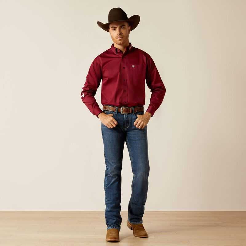 Ariat Team Logo Twill Classic Fit Shirt Dark Red / White | 840UXJDEO