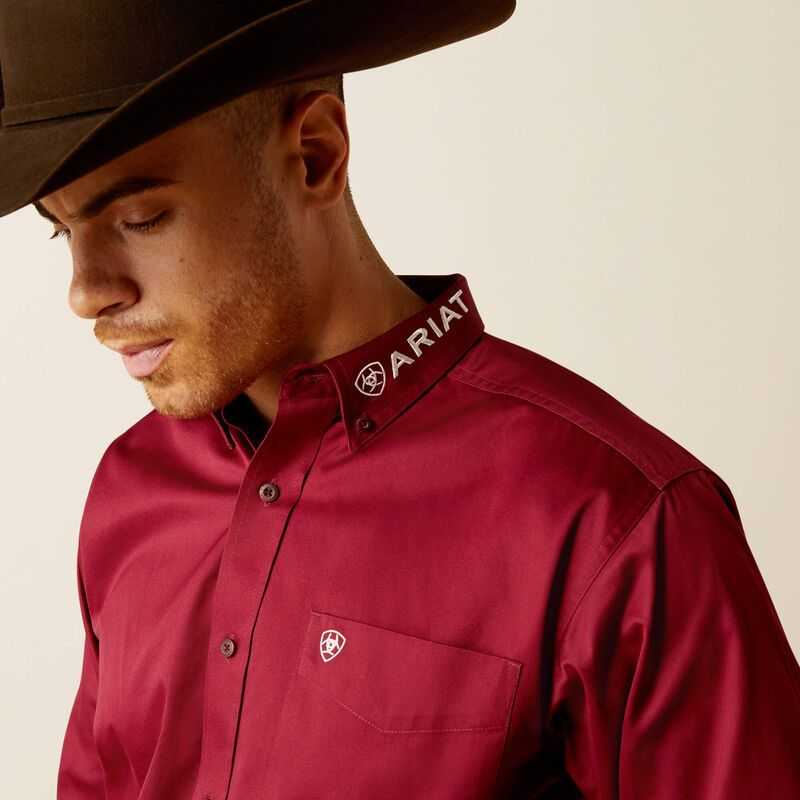 Ariat Team Logo Twill Classic Fit Shirt Dark Red / White | 840UXJDEO