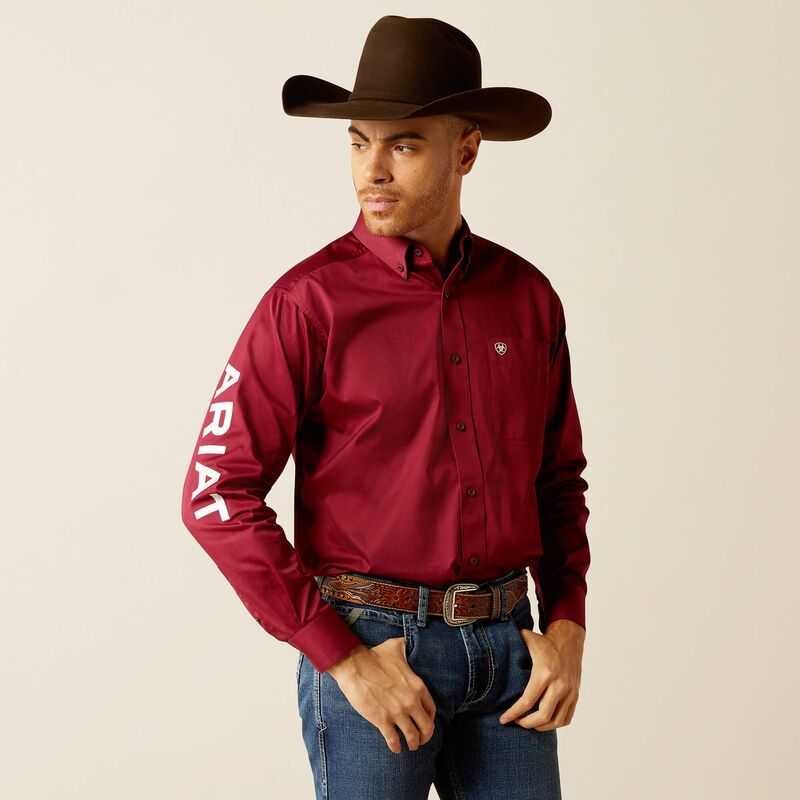 Ariat Team Logo Twill Classic Fit Shirt Dark Red / White | 840UXJDEO