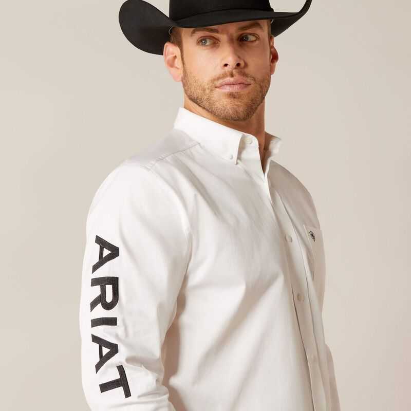 Ariat Team Logo Twill Classic Fit Shirt White / Black | 078XJYTNC