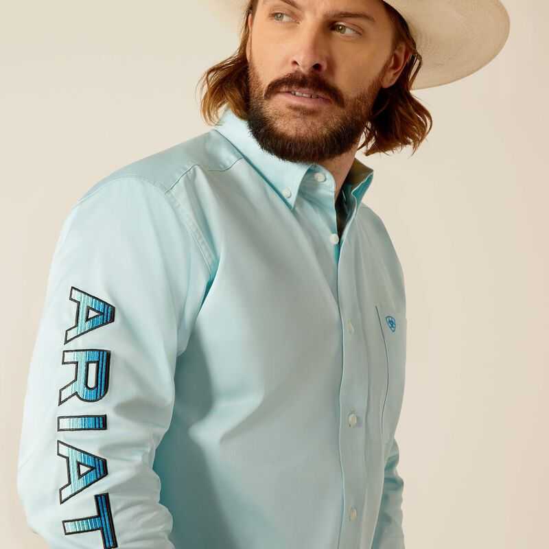 Ariat Team Logo Twill Fitted Shirt Light Turquoise | 938WDKFMV