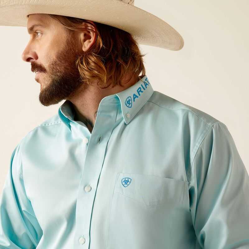 Ariat Team Logo Twill Fitted Shirt Light Turquoise | 938WDKFMV