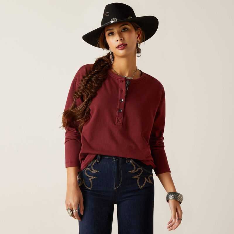 Ariat Terry Henley Sweatshirt Burgundy Red | 652XUVTIQ