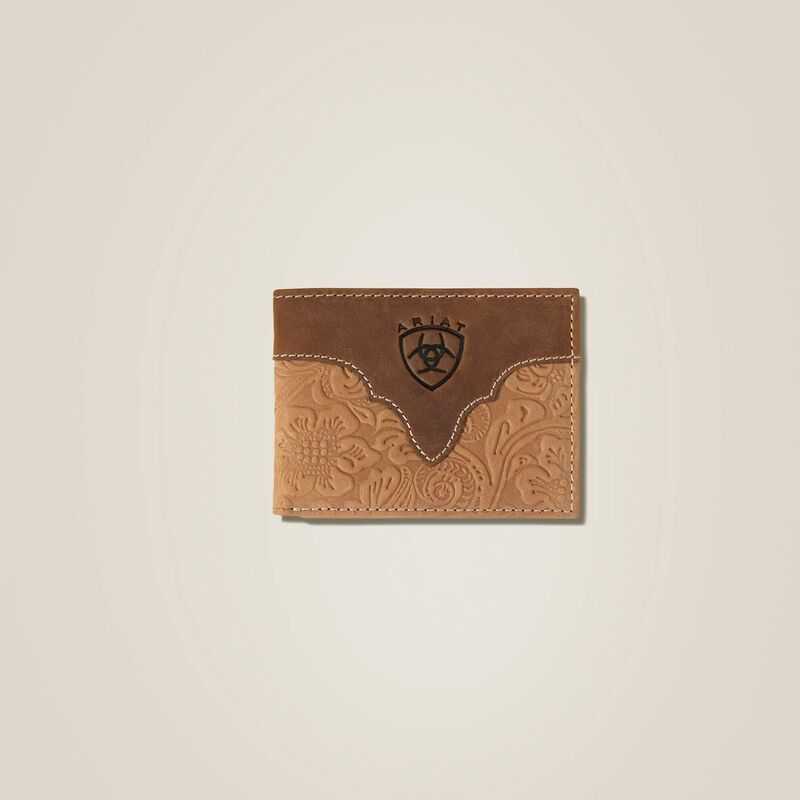 Ariat Tooled Leather Bifold Wallet Brown | 038GLHQJT